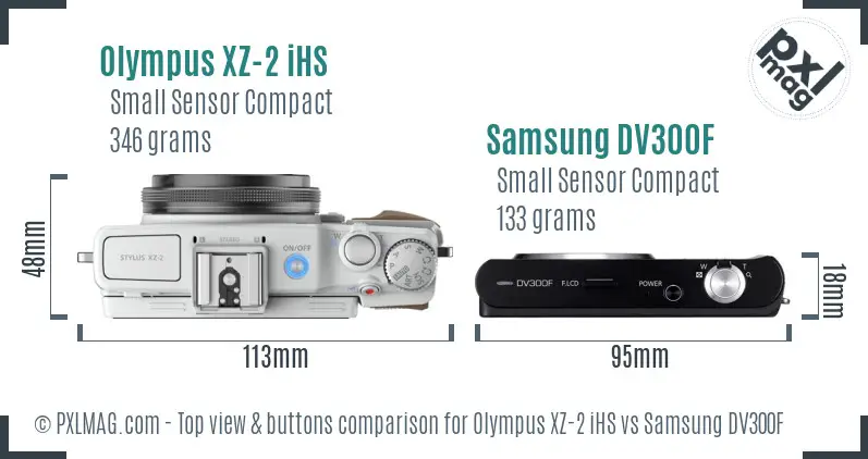Olympus XZ-2 iHS vs Samsung DV300F top view buttons comparison