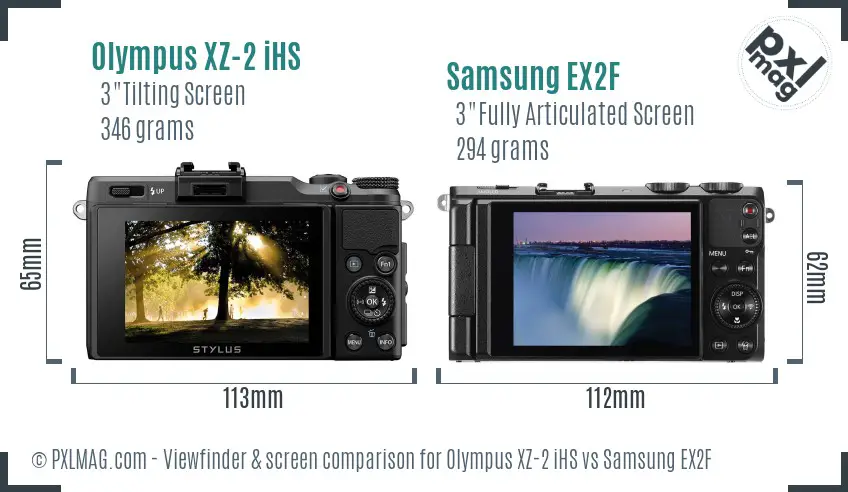 Olympus XZ-2 iHS vs Samsung EX2F Screen and Viewfinder comparison