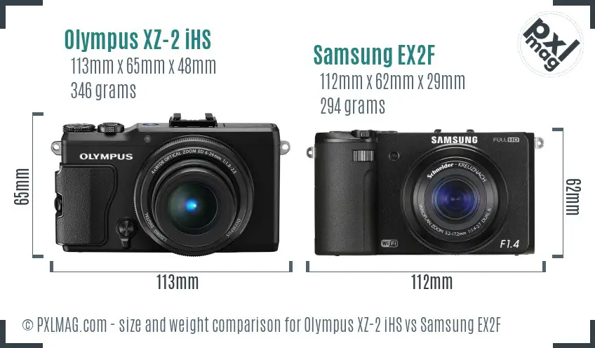 Olympus XZ-2 iHS vs Samsung EX2F size comparison