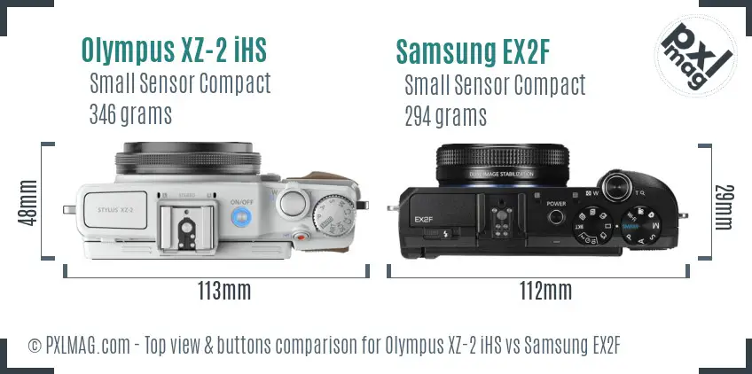 Olympus XZ-2 iHS vs Samsung EX2F top view buttons comparison