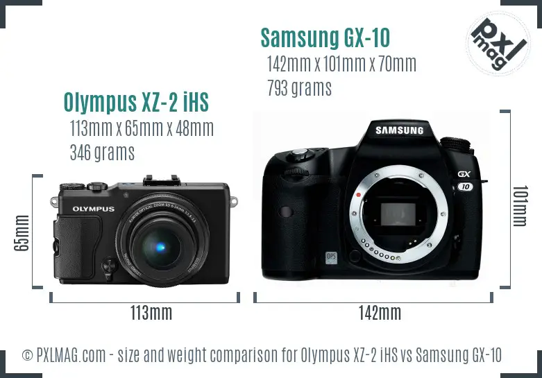 Olympus XZ-2 iHS vs Samsung GX-10 size comparison Olympus XZ-2 iHS vs Samsung GX-10 size comparison