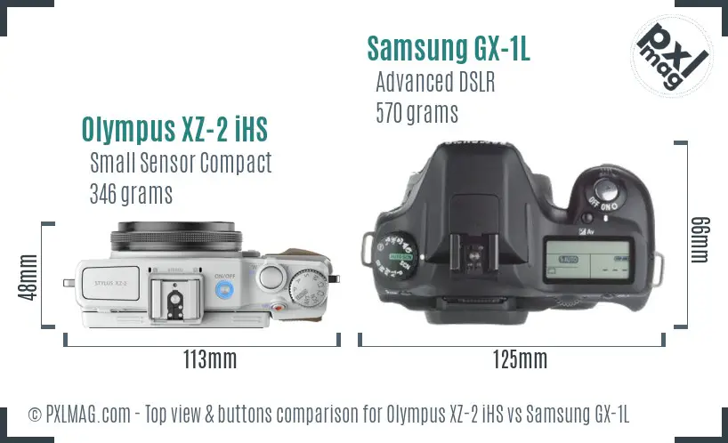 Olympus XZ-2 iHS vs Samsung GX-1L top view buttons comparison