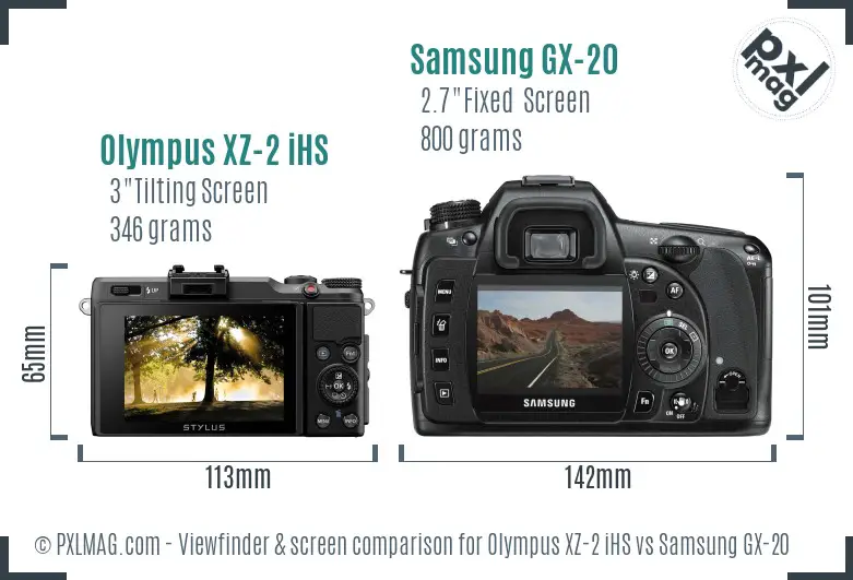 Olympus XZ-2 iHS vs Samsung GX-20 Screen and Viewfinder comparison