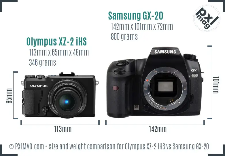 Olympus XZ-2 iHS vs Samsung GX-20 size comparison