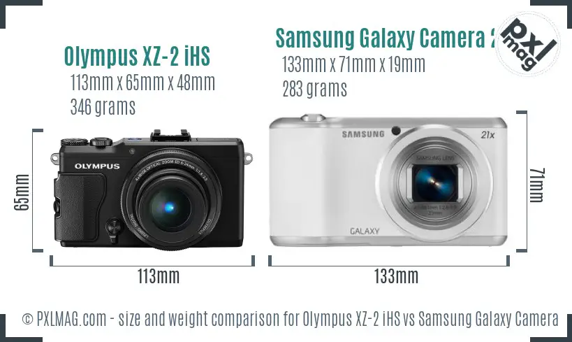 Olympus XZ-2 iHS vs Samsung Galaxy Camera 2 size comparison