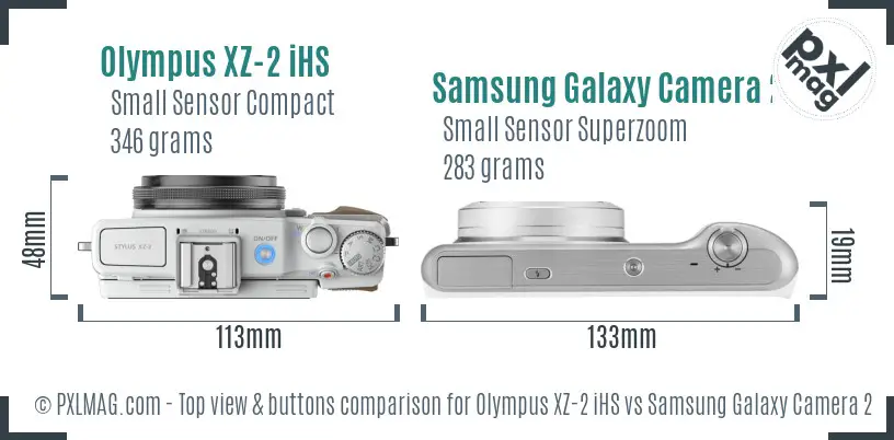 Olympus XZ-2 iHS vs Samsung Galaxy Camera 2 top view buttons comparison