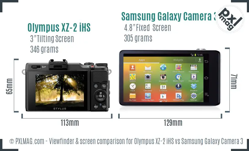 Olympus XZ-2 iHS vs Samsung Galaxy Camera 3G Screen and Viewfinder comparison