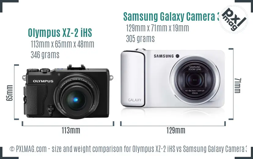 Olympus XZ-2 iHS vs Samsung Galaxy Camera 3G size comparison