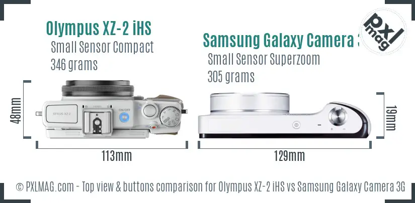 Olympus XZ-2 iHS vs Samsung Galaxy Camera 3G top view buttons comparison