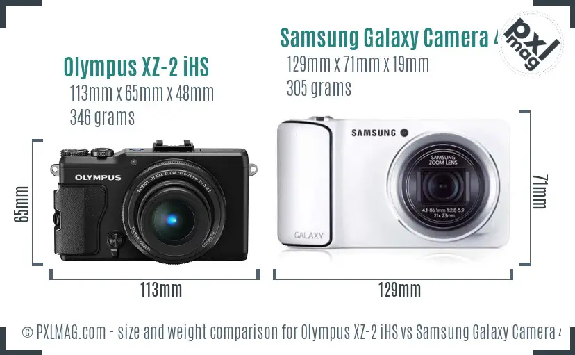 Olympus XZ-2 iHS vs Samsung Galaxy Camera 4G size comparison