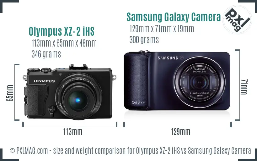 Olympus XZ-2 iHS vs Samsung Galaxy Camera size comparison