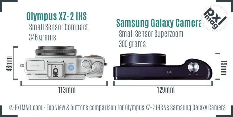 Olympus XZ-2 iHS vs Samsung Galaxy Camera top view buttons comparison