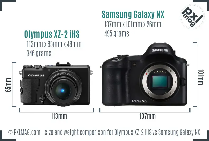 Olympus XZ-2 iHS vs Samsung Galaxy NX size comparison