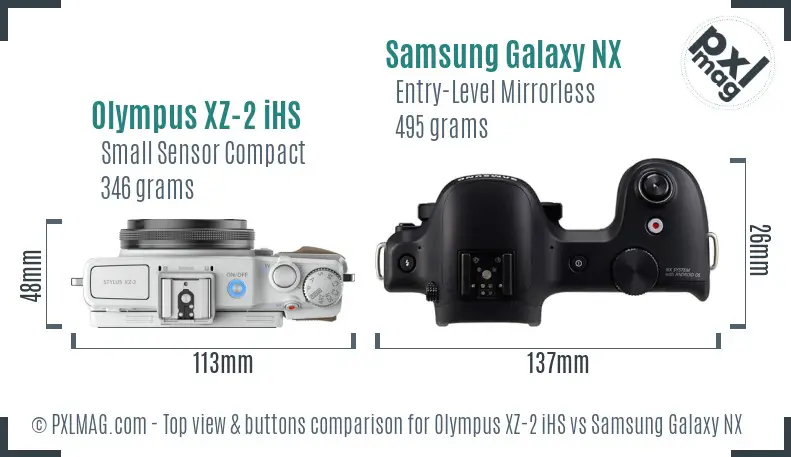 Olympus XZ-2 iHS vs Samsung Galaxy NX top view buttons comparison