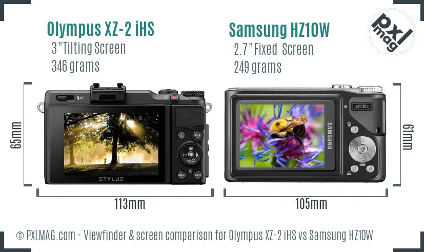 Olympus XZ-2 iHS vs Samsung HZ10W Screen and Viewfinder comparison