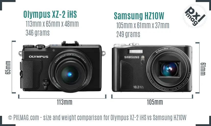 Olympus XZ-2 iHS vs Samsung HZ10W size comparison
