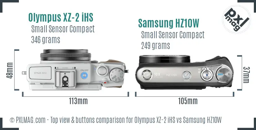 Olympus XZ-2 iHS vs Samsung HZ10W top view buttons comparison