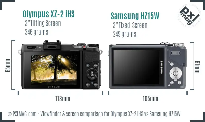 Olympus XZ-2 iHS vs Samsung HZ15W Screen and Viewfinder comparison