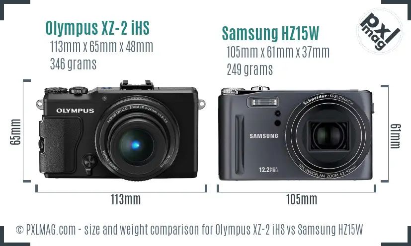 Olympus XZ-2 iHS vs Samsung HZ15W size comparison