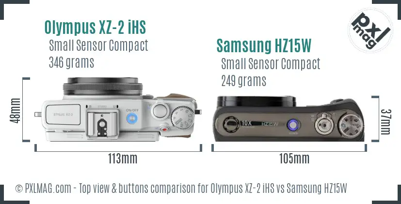 Olympus XZ-2 iHS vs Samsung HZ15W top view buttons comparison
