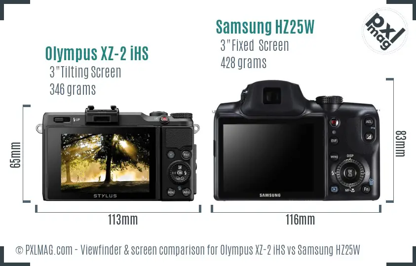 Olympus XZ-2 iHS vs Samsung HZ25W Screen and Viewfinder comparison