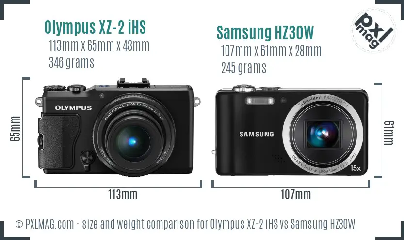 Olympus XZ-2 iHS vs Samsung HZ30W size comparison Olympus XZ-2 iHS vs Samsung HZ30W size comparison