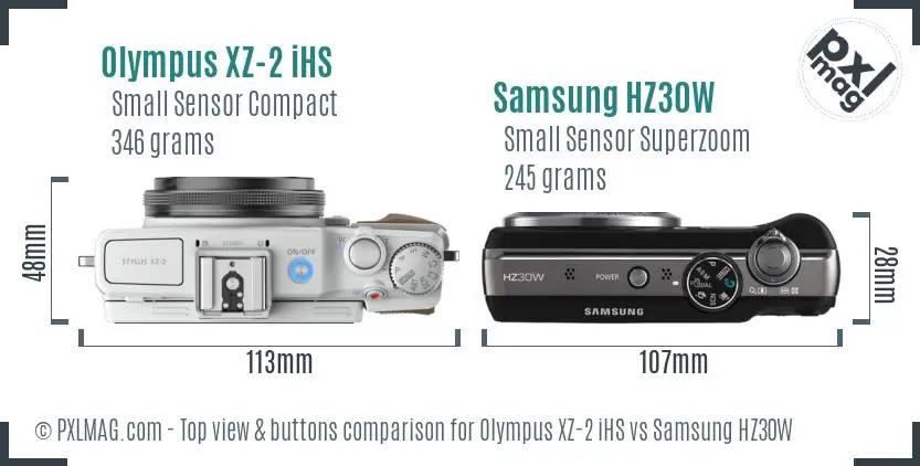 Olympus XZ-2 iHS vs Samsung HZ30W top view buttons comparison Olympus XZ-2 iHS vs Samsung HZ30W top view buttons comparison