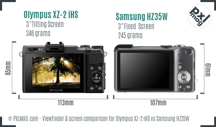 Olympus XZ-2 iHS vs Samsung HZ35W Screen and Viewfinder comparison