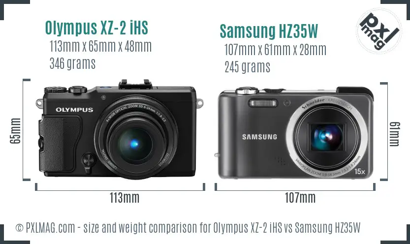 Olympus XZ-2 iHS vs Samsung HZ35W size comparison