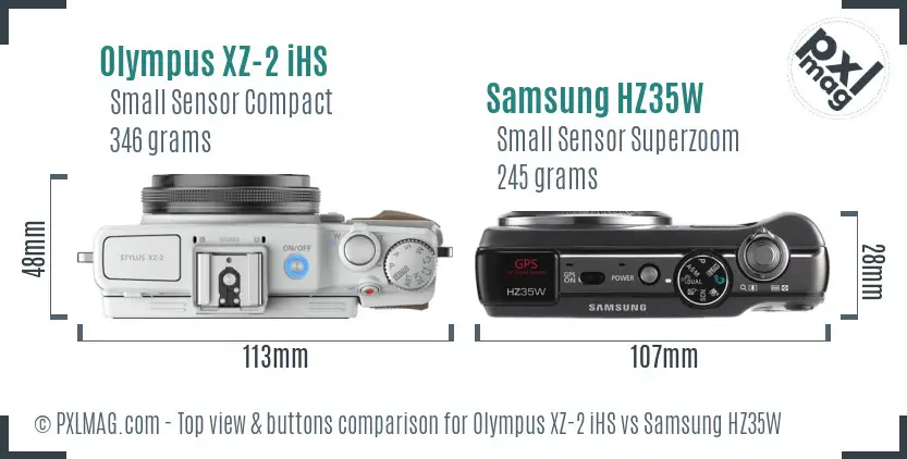 Olympus XZ-2 iHS vs Samsung HZ35W top view buttons comparison