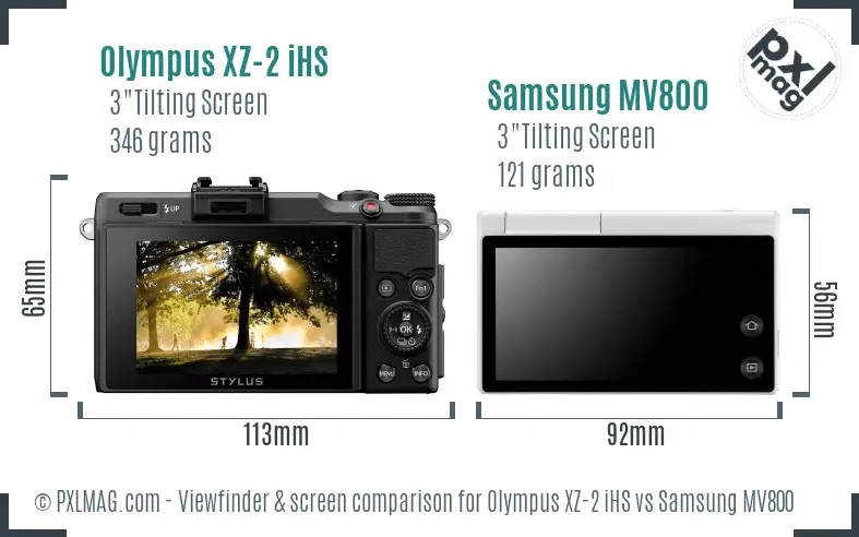 Olympus XZ-2 iHS vs Samsung MV800 Screen and Viewfinder comparison