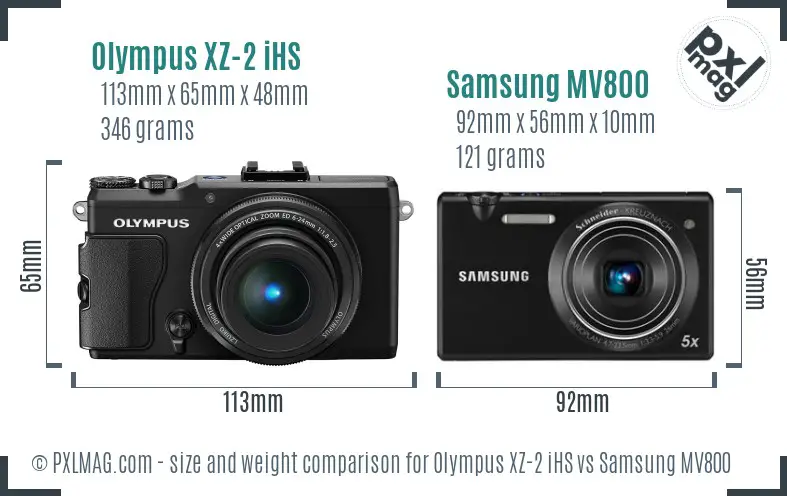 Olympus XZ-2 iHS vs Samsung MV800 size comparison