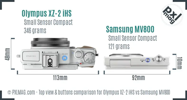 Olympus XZ-2 iHS vs Samsung MV800 top view buttons comparison