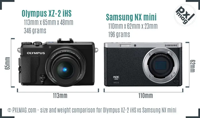Olympus XZ-2 iHS vs Samsung NX mini size comparison Olympus XZ-2 iHS vs Samsung NX mini size comparison