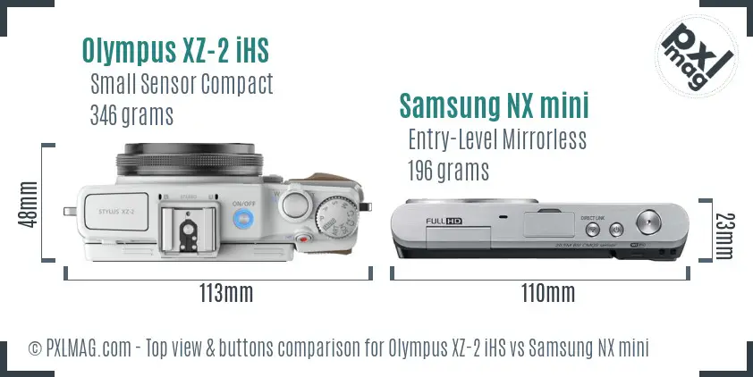 Olympus XZ-2 iHS vs Samsung NX mini top view buttons comparison Olympus XZ-2 iHS vs Samsung NX mini top view buttons comparison