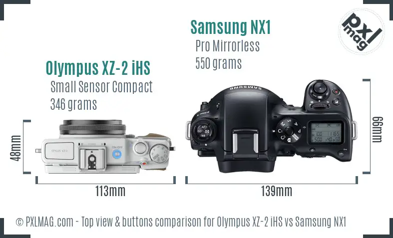 Olympus XZ-2 iHS vs Samsung NX1 top view buttons comparison