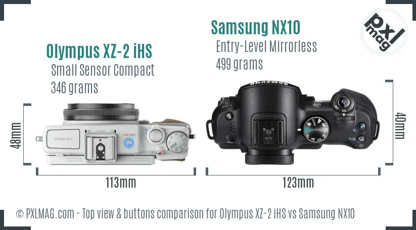 Olympus XZ-2 iHS vs Samsung NX10 top view buttons comparison