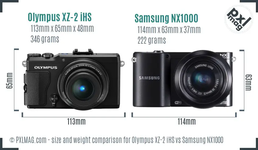 Olympus XZ-2 iHS vs Samsung NX1000 size comparison