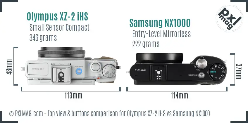 Olympus XZ-2 iHS vs Samsung NX1000 top view buttons comparison