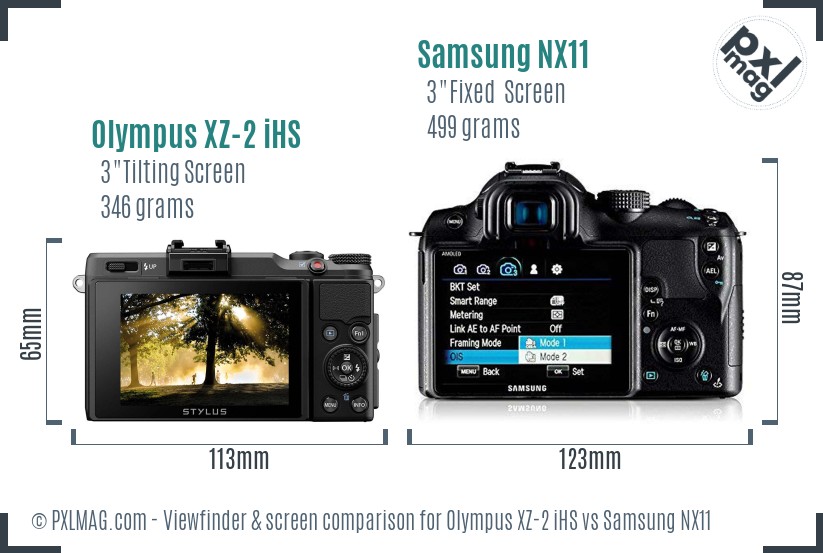 Olympus XZ-2 iHS vs Samsung NX11 Screen and Viewfinder comparison