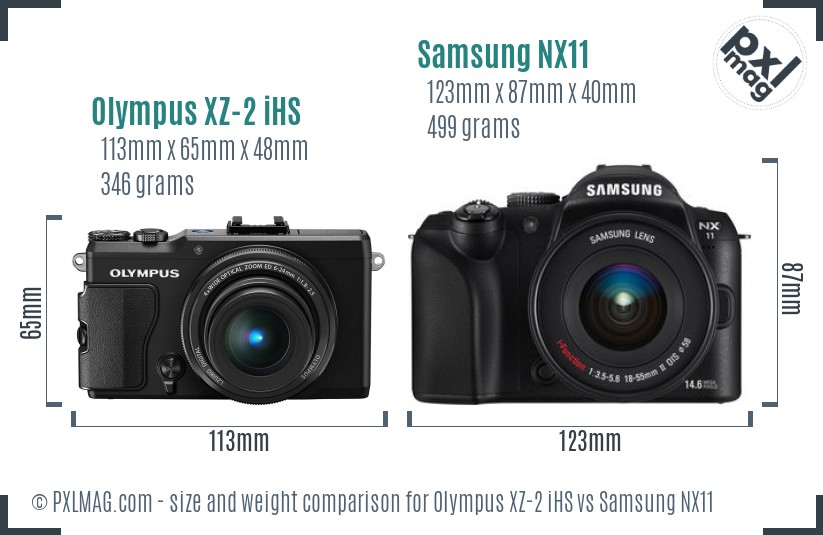 Olympus XZ-2 iHS vs Samsung NX11 size comparison