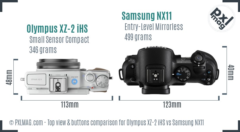 Olympus XZ-2 iHS vs Samsung NX11 top view buttons comparison
