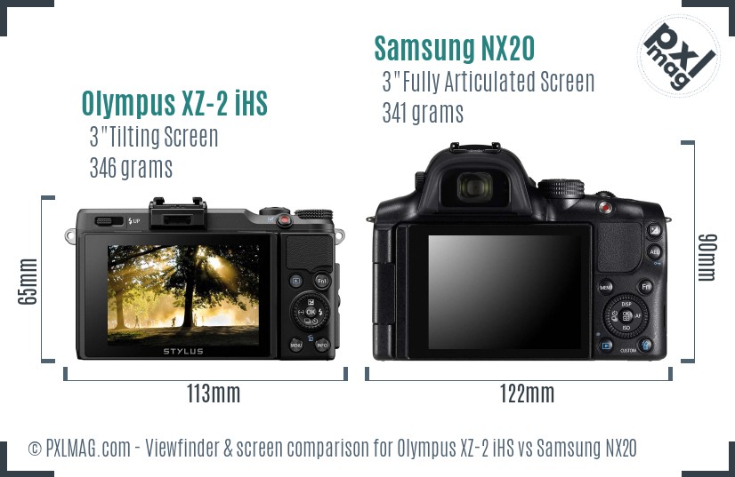 Olympus XZ-2 iHS vs Samsung NX20 Screen and Viewfinder comparison