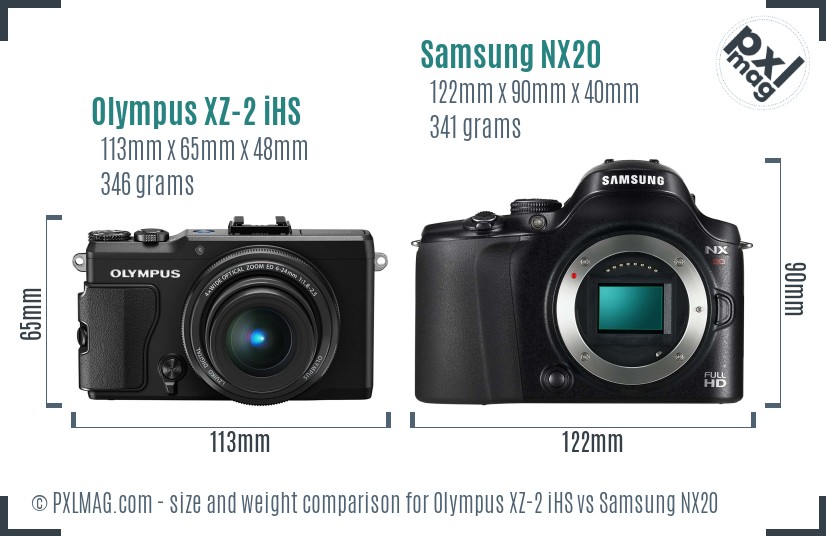 Olympus XZ-2 iHS vs Samsung NX20 size comparison Olympus XZ-2 iHS vs Samsung NX20 size comparison