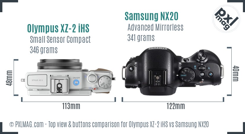 Olympus XZ-2 iHS vs Samsung NX20 top view buttons comparison