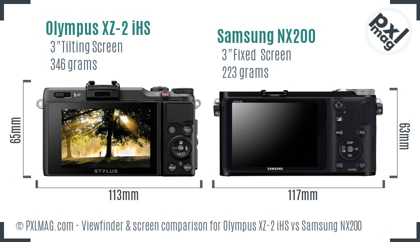 Olympus XZ-2 iHS vs Samsung NX200 Screen and Viewfinder comparison