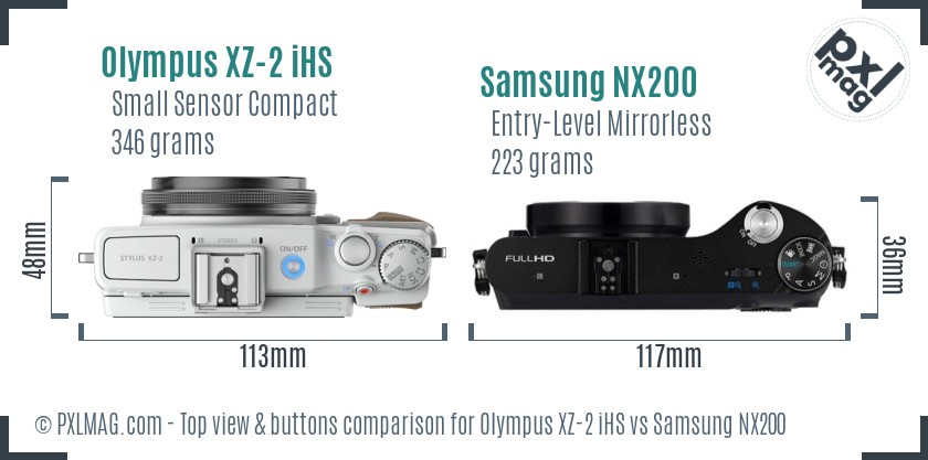 Olympus XZ-2 iHS vs Samsung NX200 top view buttons comparison