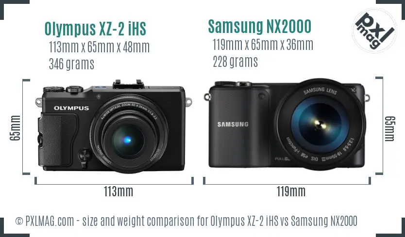 Olympus XZ-2 iHS vs Samsung NX2000 size comparison