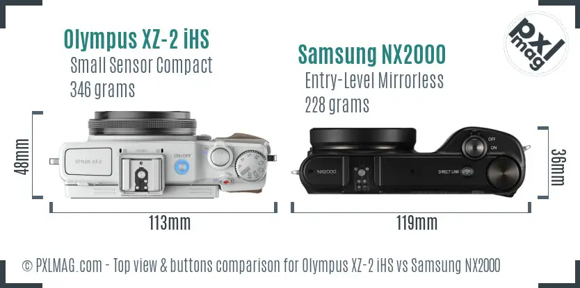 Olympus XZ-2 iHS vs Samsung NX2000 top view buttons comparison