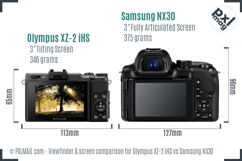 Olympus XZ-2 iHS vs Samsung NX30 Screen and Viewfinder comparison